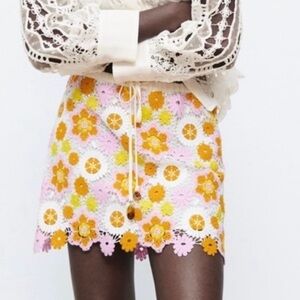 Zara Floral Lace Mini Skirt in Pink, Yellow, and Orange
